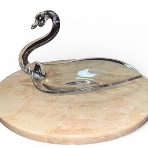 VTG Swan Clear Glass Tiffin Duncan & Miller 8"L 5"W Candy Nut Dish Bowl 1950s